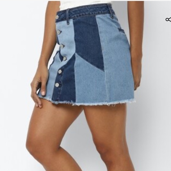 American Eagle Hi Rise Festival Mini Patchwork Denim Skirt Retro Size 4 Hippie - Picture 2 of 13